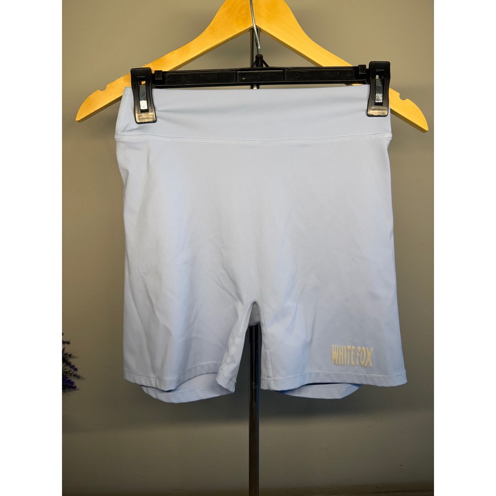 White Fox Boutique Women Light Blue High Waisted Biker Shorts Size Small Logo